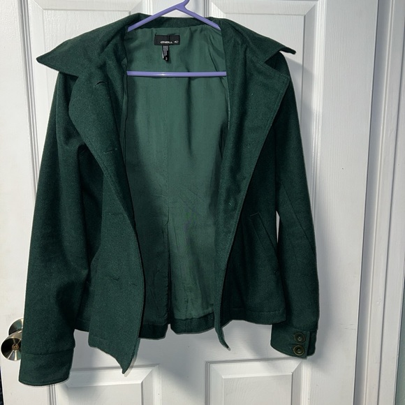 O’Neill double breasted peacoat jacket sweater green hoodie button up front down - Picture 4 of 5